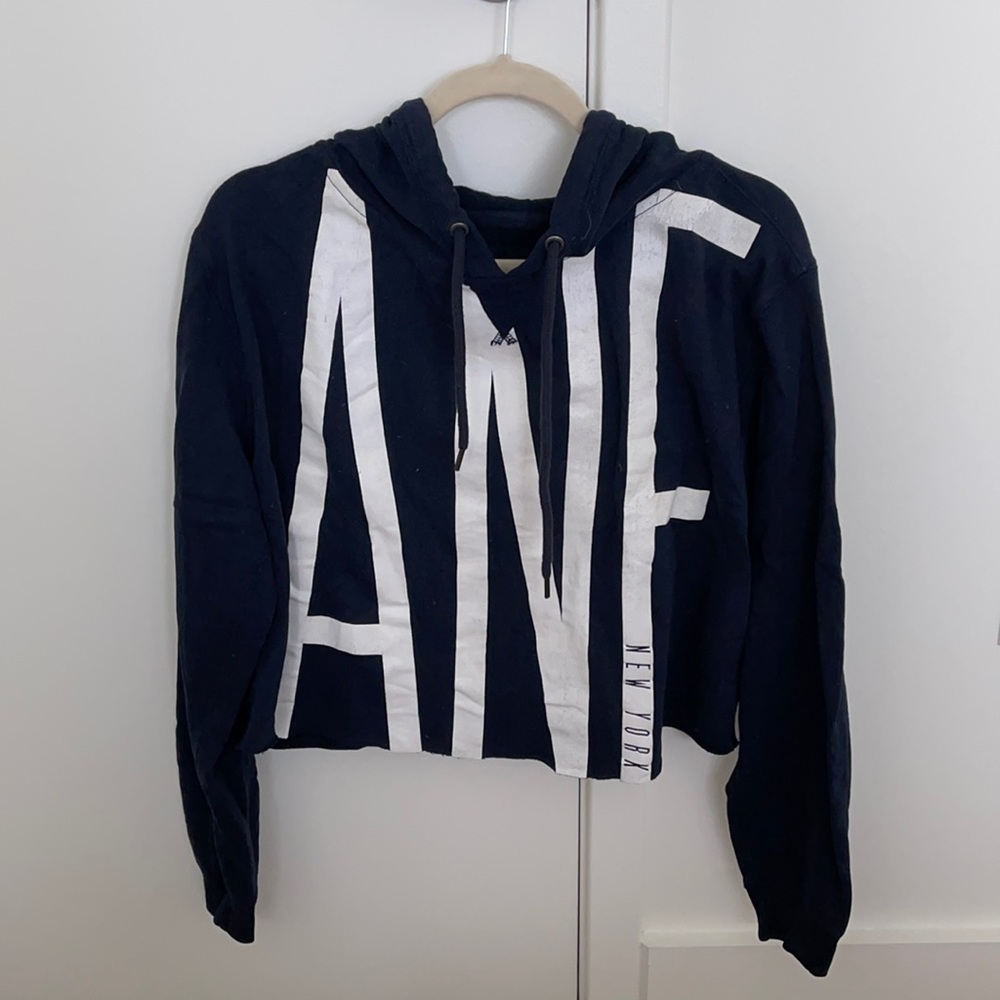 Cropped Navy Logo Hoodie